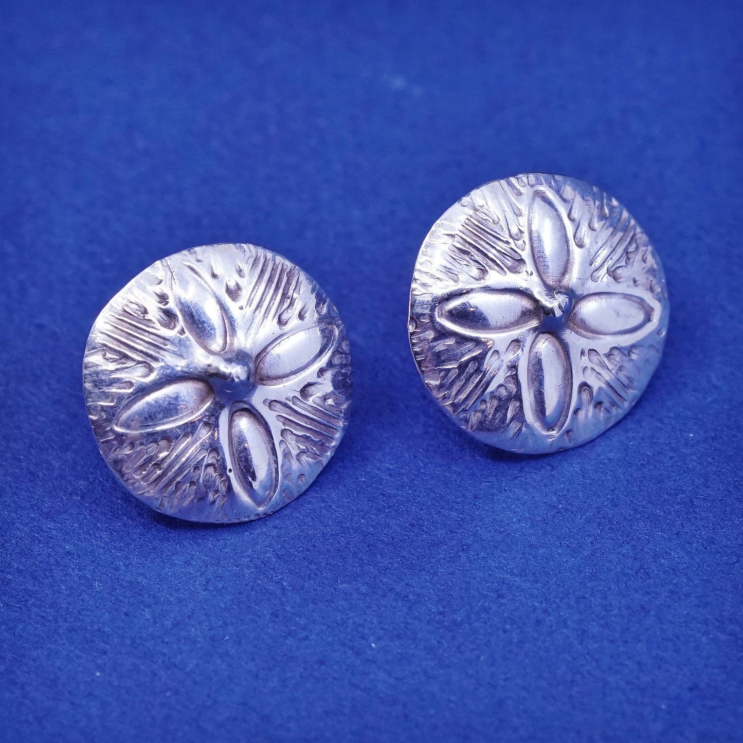 Vintage Sterling silver handmade earrings, 925 sand dollar studs