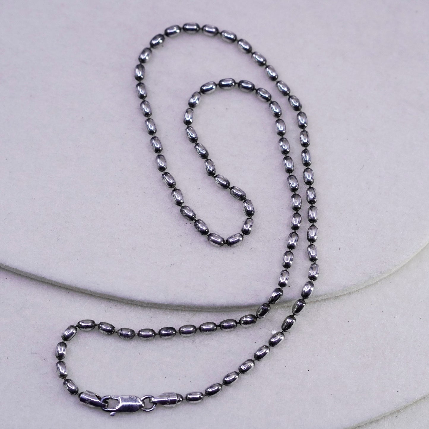 18” 3mm, vintage Italy Sterling 925 silver bead chain necklace