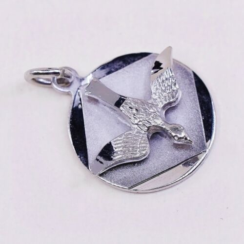 Chapel 925 Sterling Silver Descending Flying Dove Bird Circle Charm Pendant