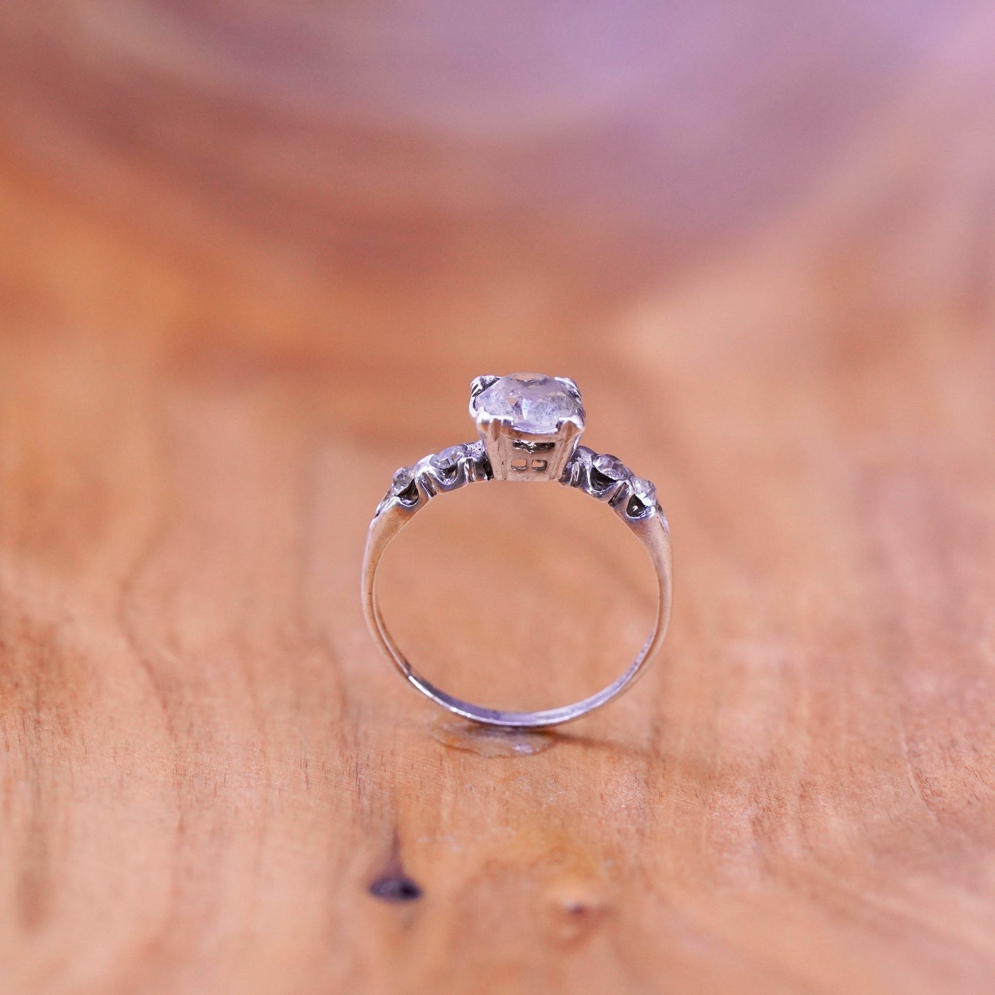 Size 6.25, vintage Sterling 925 silver ring with cz