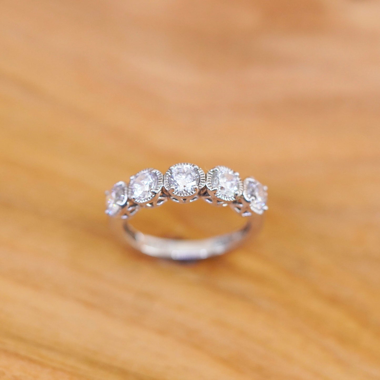 Size 6, vintage Sterling 925 silver anniversary engagement ring with cluster cz