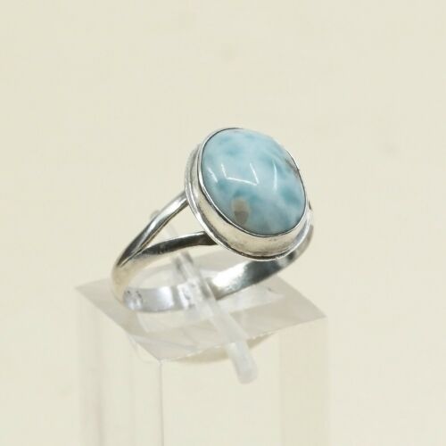 Sz 8.5, Vtg Sterling Silver Handmade Ring, 925 Silver Ring W/ Larimar