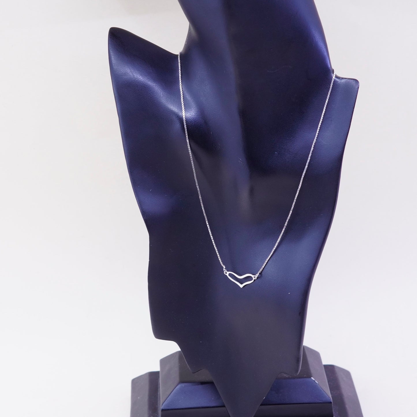 16”, vintage sterling silver handmade necklace, 925 box chain heart Pendant