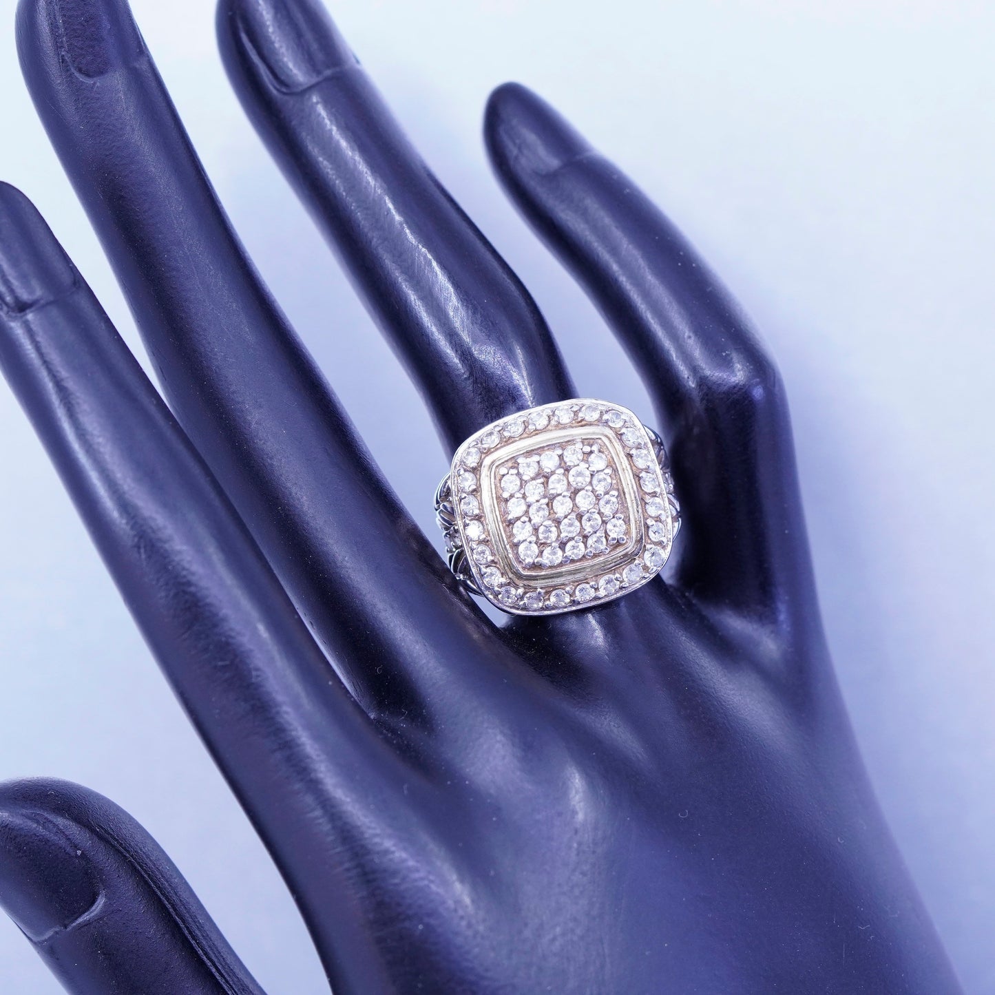 Size 7.25, vintage vermeil gold over Sterling 925 silver ring with cluster Cz