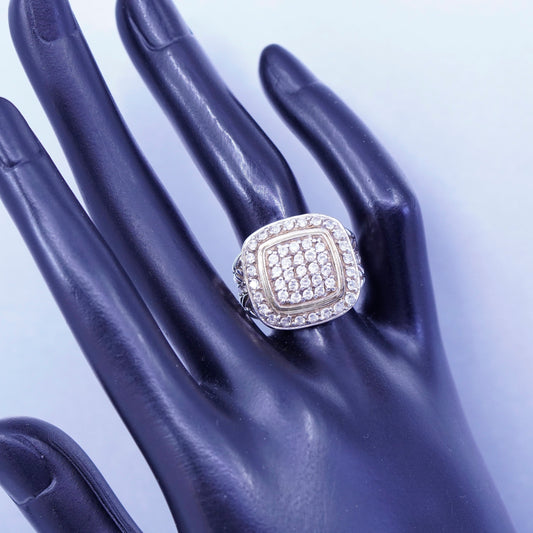 Size 7.25, vintage vermeil gold over Sterling 925 silver ring with cluster Cz