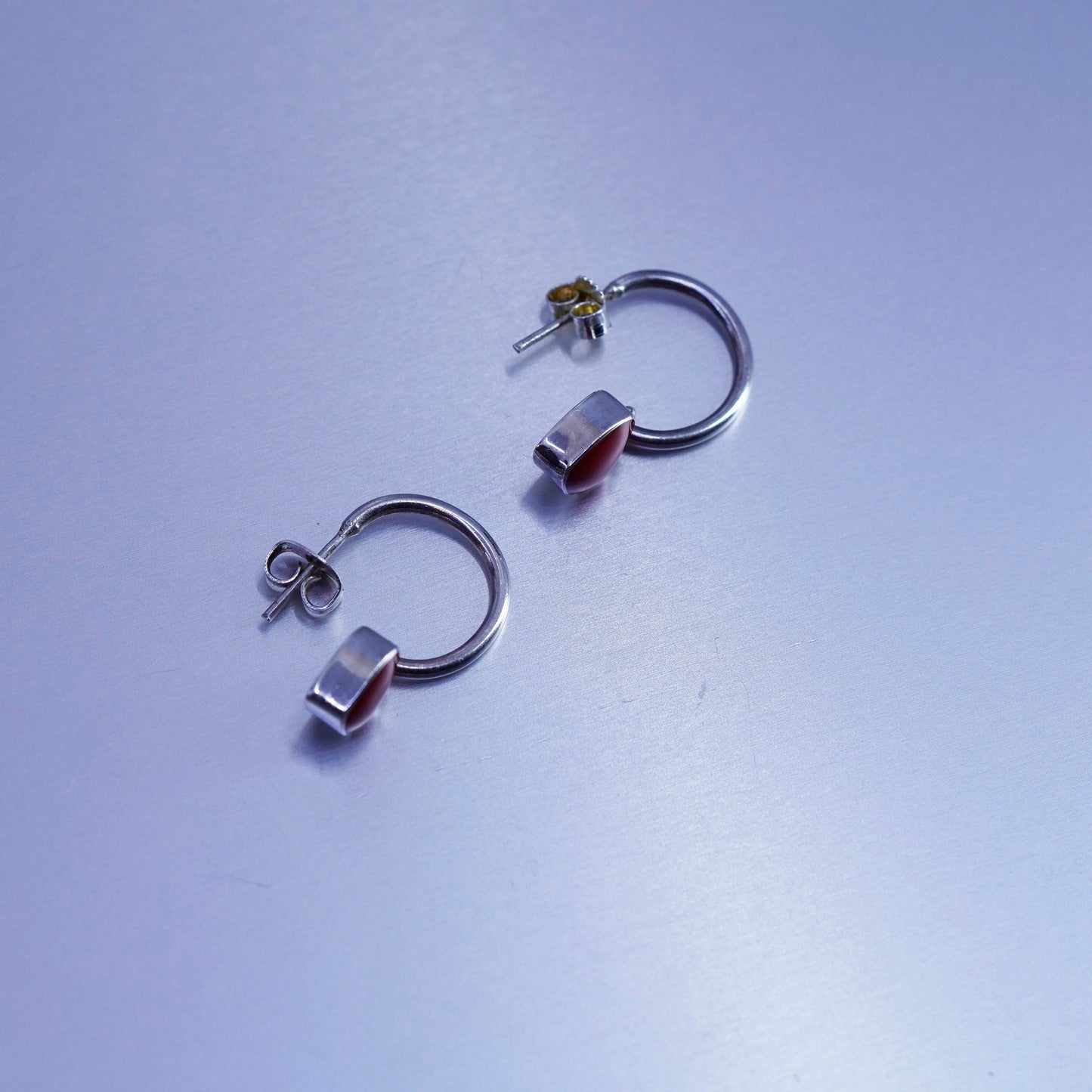 0.75”, two tone Sterling silver earrings, 925 hoops with onyx heart charms