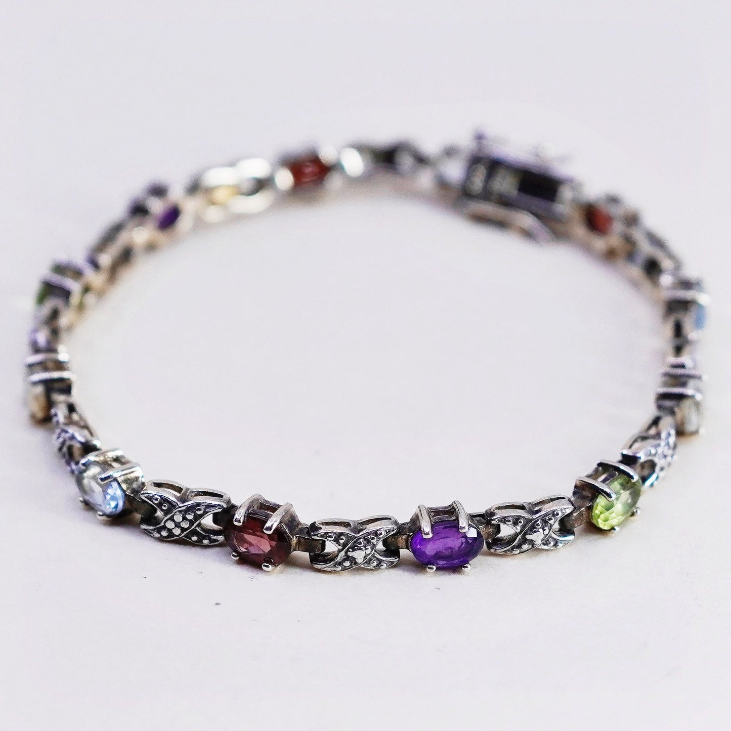 7”, vermeil gold over sterling silver tennis bracelet, 925 chain peridot ruby