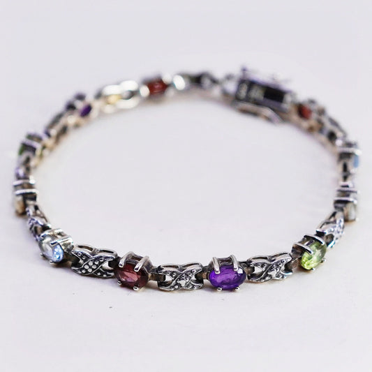 7”, vermeil gold over sterling silver tennis bracelet, 925 chain peridot ruby