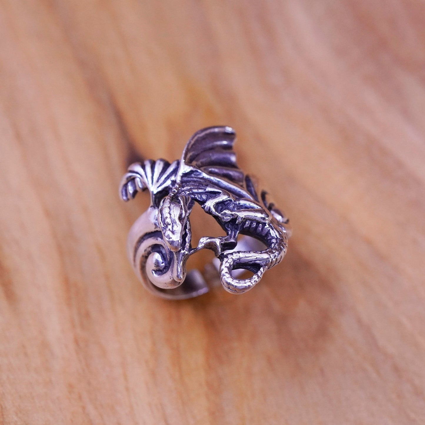 Size 5.25, vintage Shube Sterling silver handmade ring, 925 dragon band