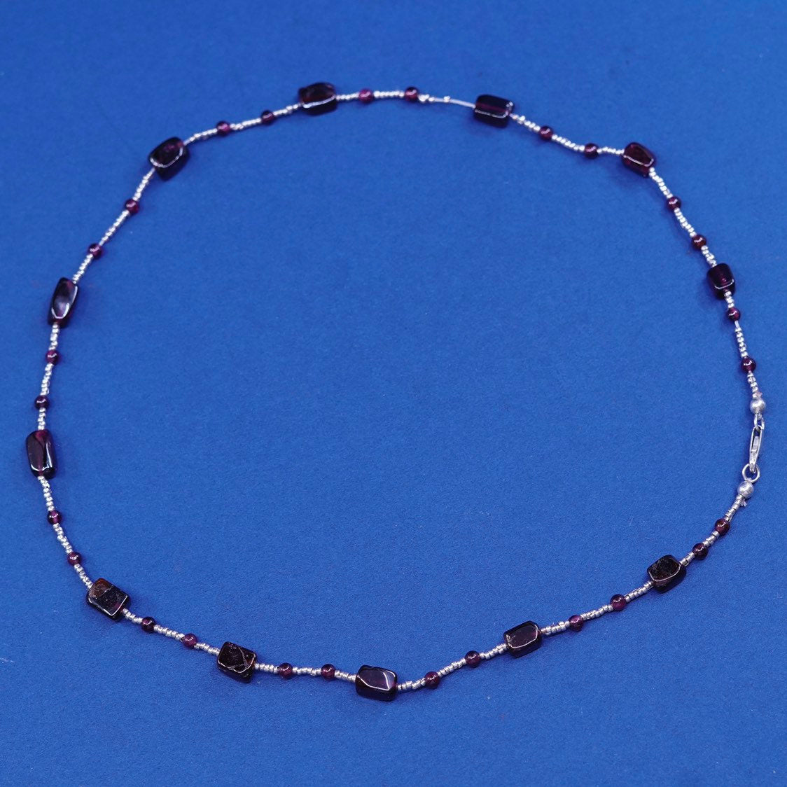 16”, vintage Sterling 925 silver handmade necklace chain with garnet bead