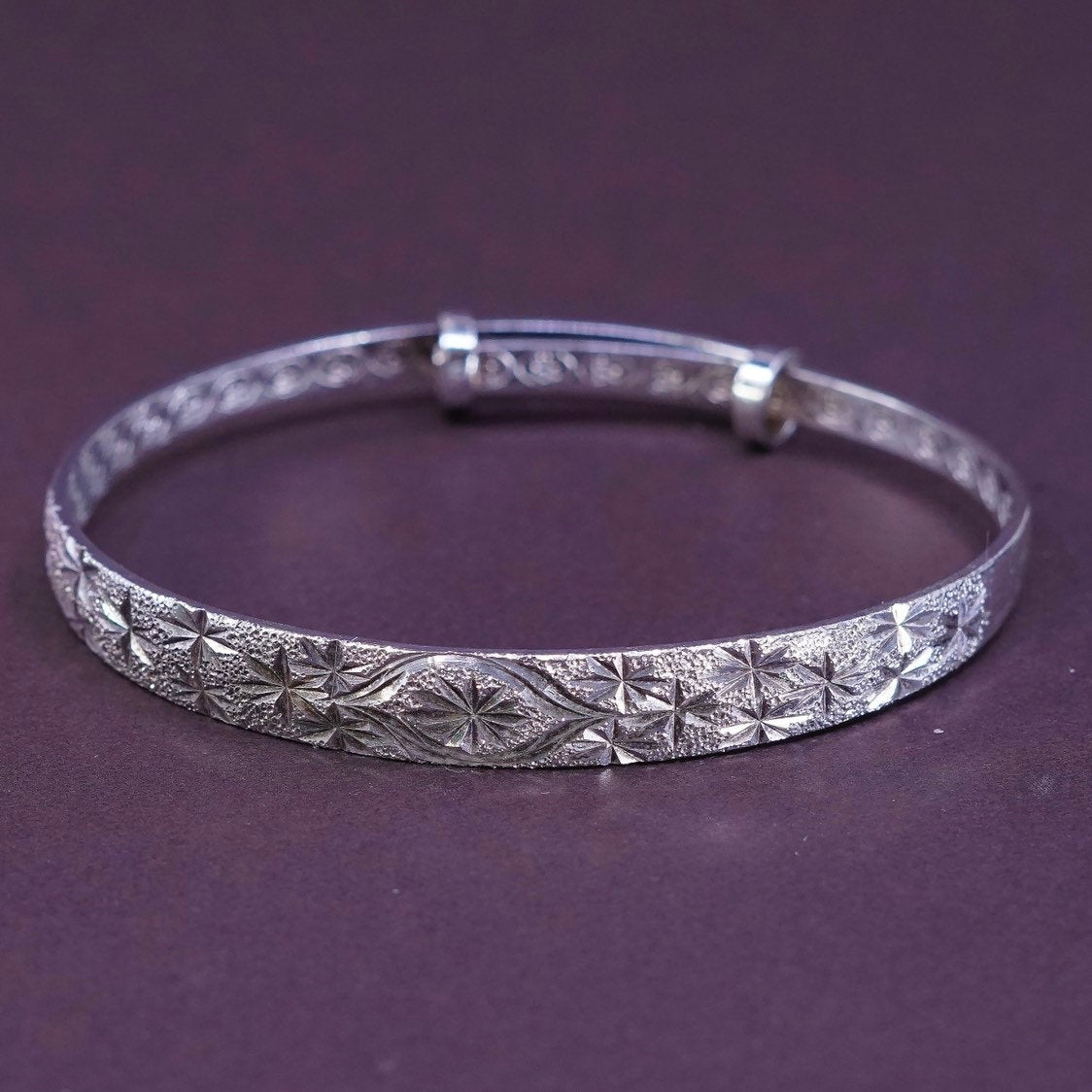 7.5", floral Sterling Silver Signature Slide Modernist Bracelet 925 bangle