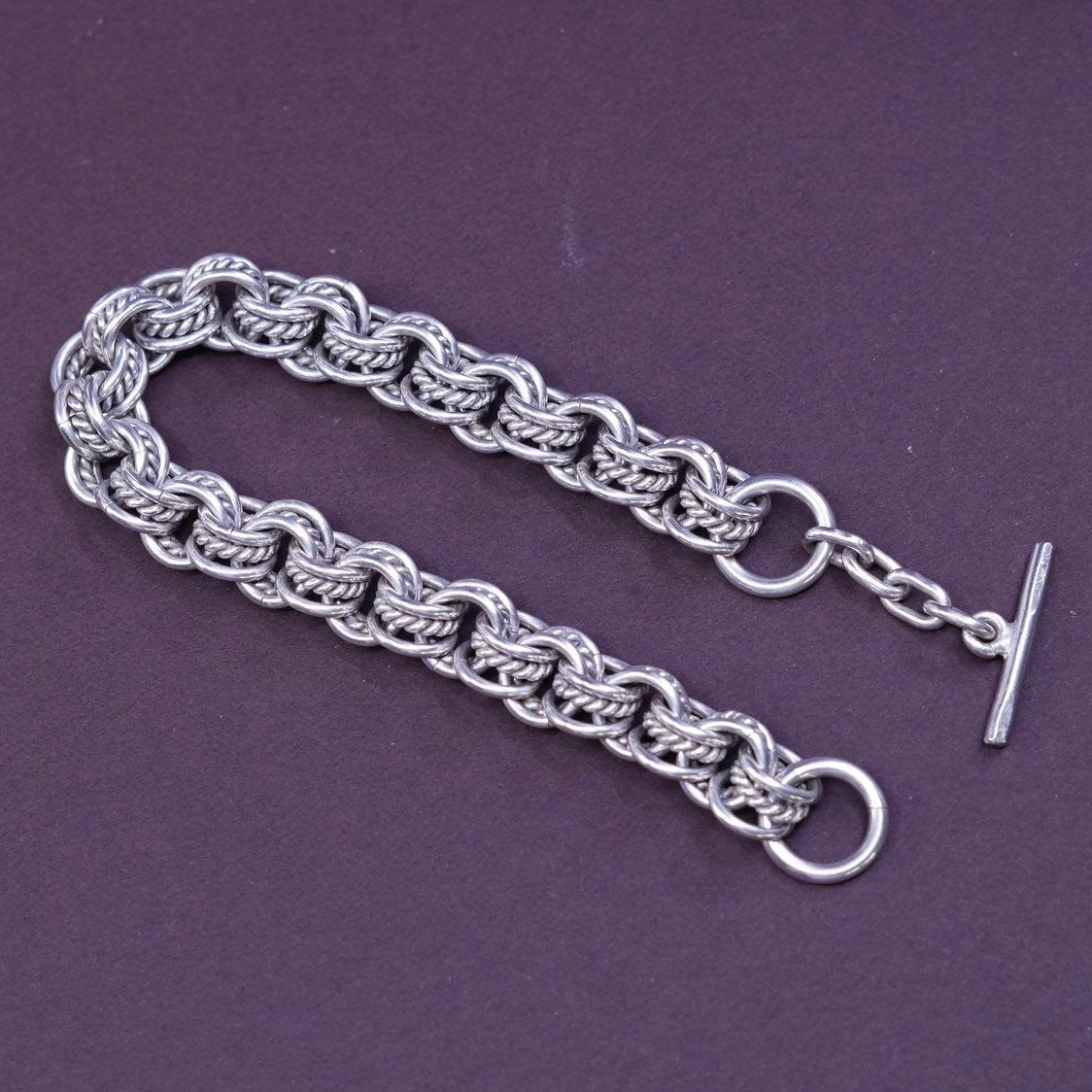 7", 10mm, Sterling silver bracelet w/ toggle, Italy 925 bold birdcage bracelet