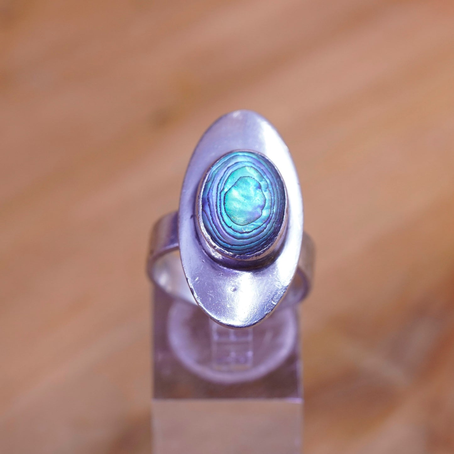 Size 8, vintage Sajen sterling silver handmade ring, 925 band with abalone