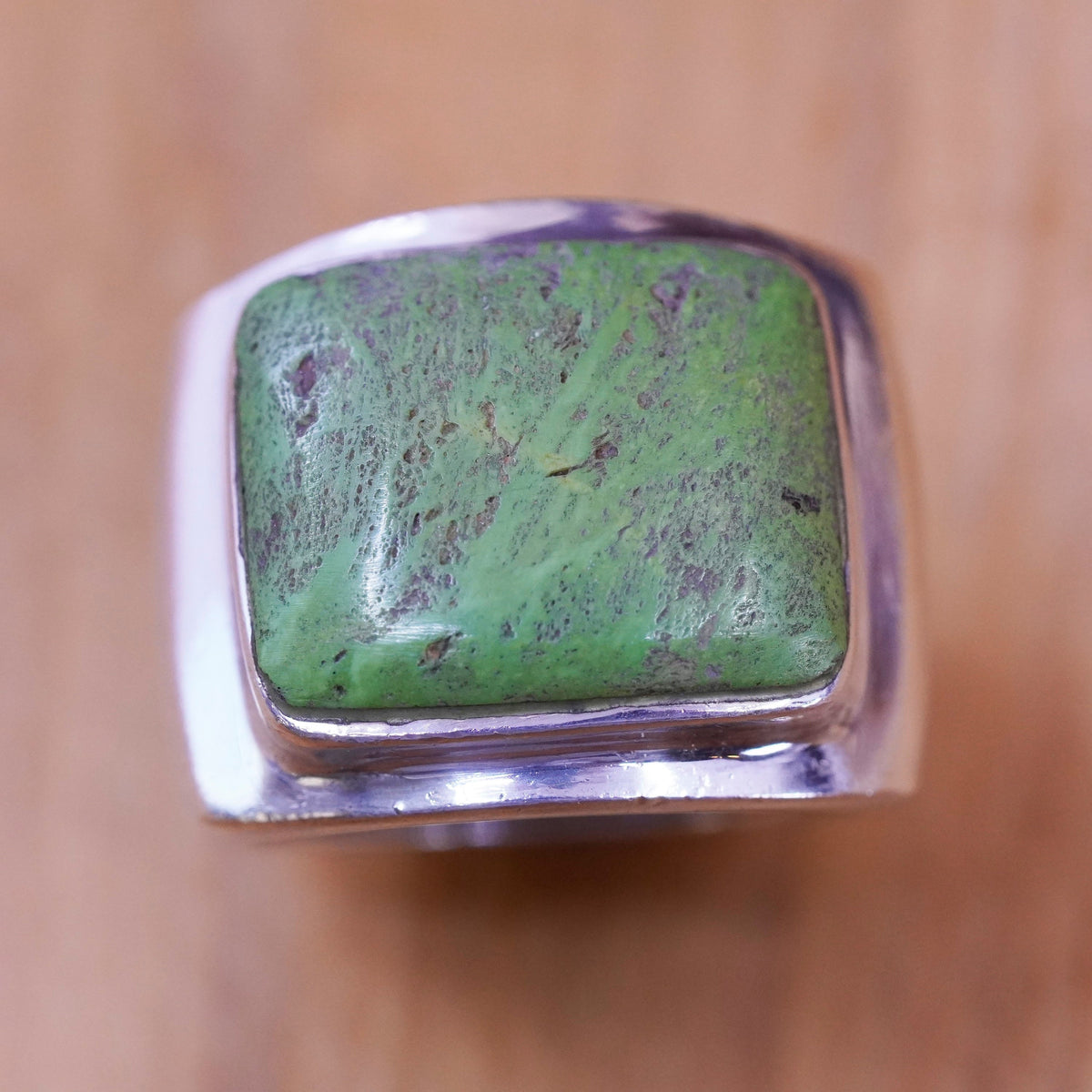 Size 6.75, vintage Sterling 925 silver handmade statement ring square turquoise