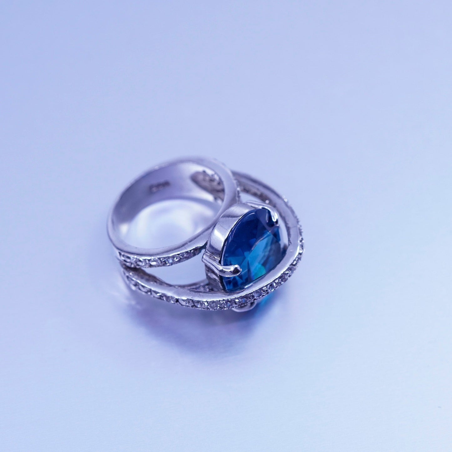 Size 6, vintage Sterling 925 silver handmade ring with topaz and cz around