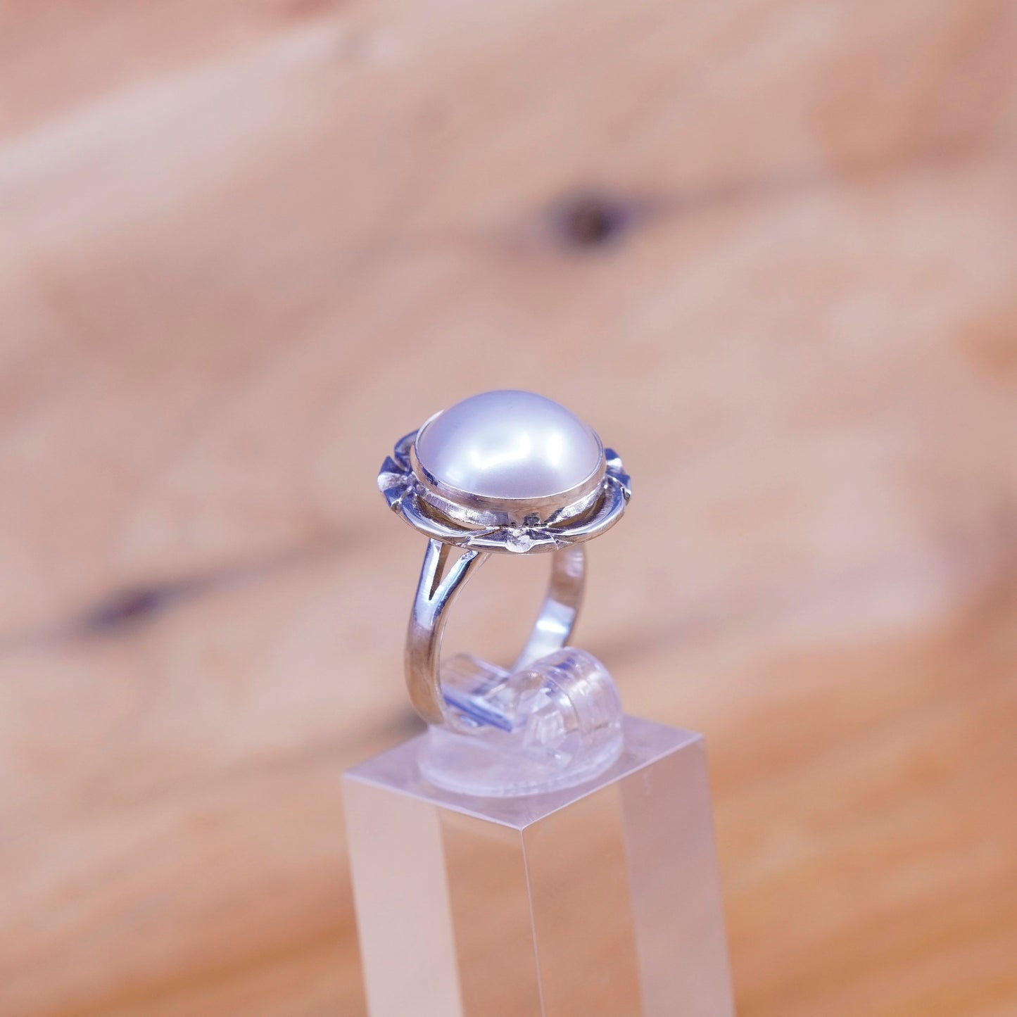 Size 6.25, vintage Sterling 925 silver handmade ring with pearl