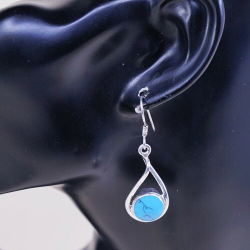 Vtg Mexico Sterling 925 silver handmade earrings, with turquoise, Stamped 925