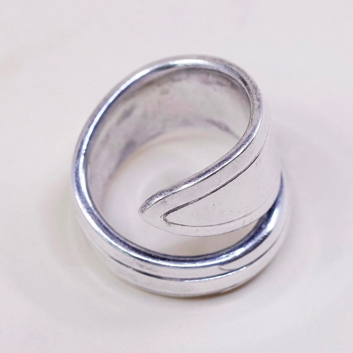 sz 5.5, vtg nobility plate jewelry, Sterling silver handmade spoon ring, 925 wrap band