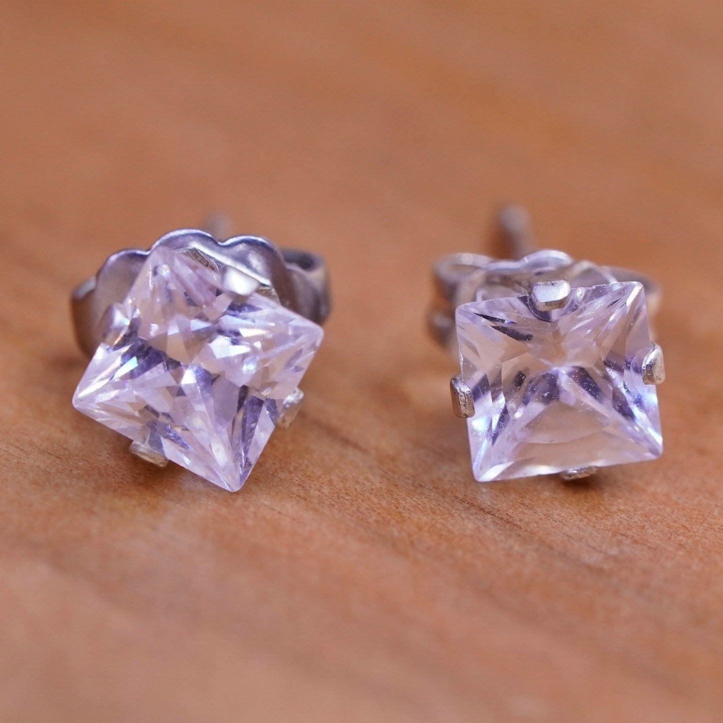 5mm, vintage Sterling 925 silver studs, square cz earrings