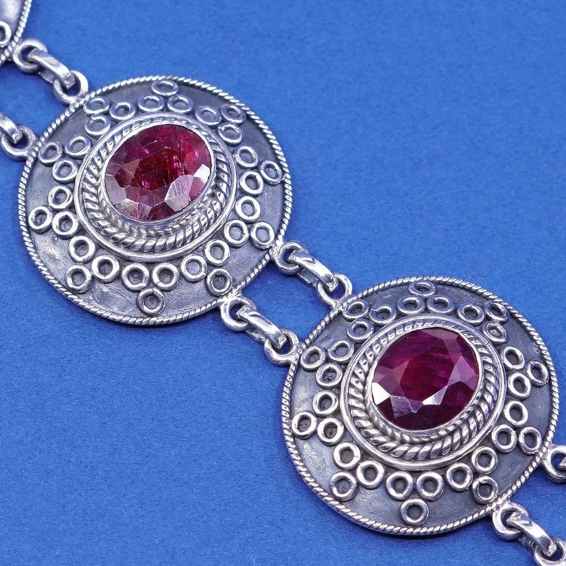 6”+2”, Benham Samuel BJC sterling silver handmade bracelet 925 w/ garnet