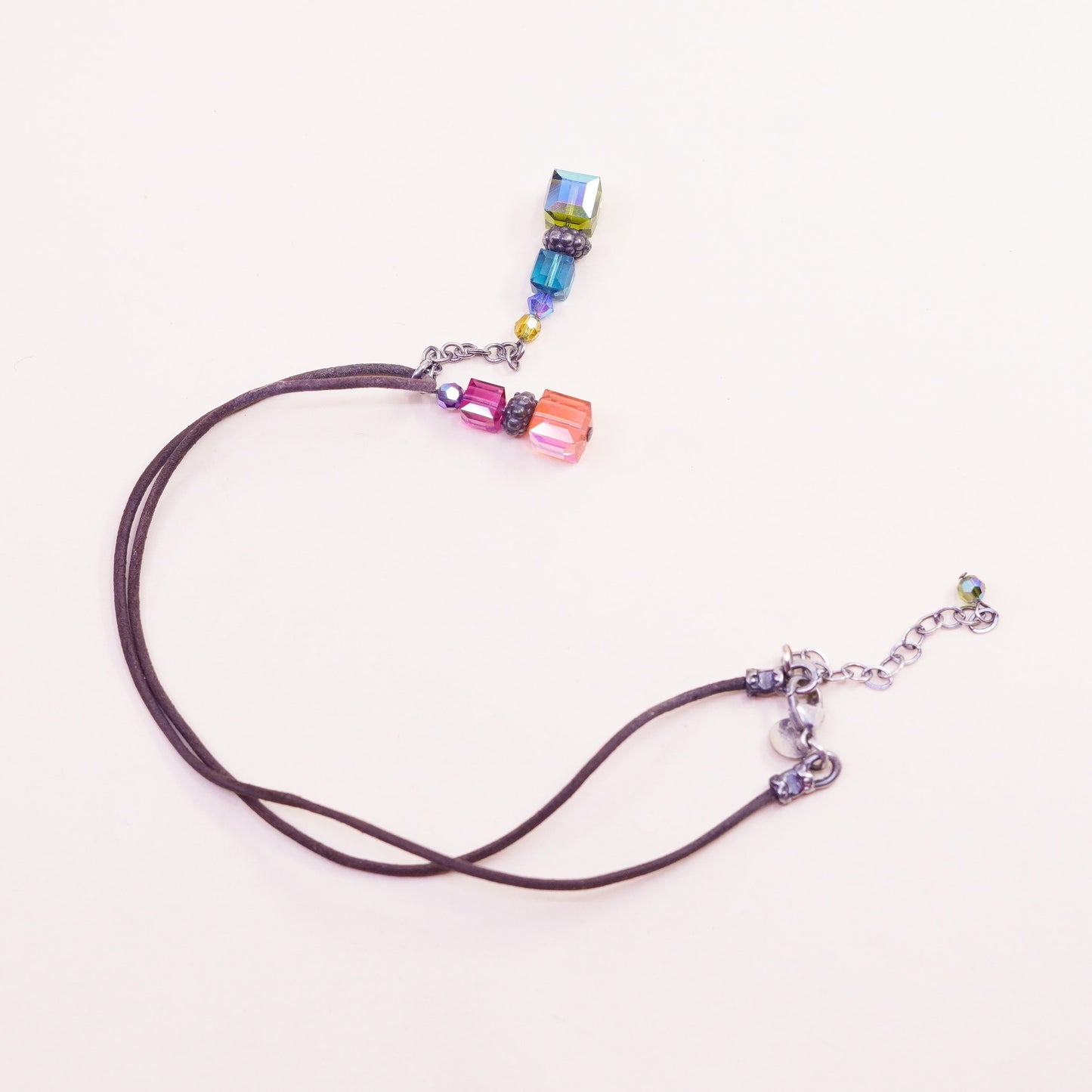 16+2”, Emily Ray brown leather necklace Sterling 925 silver crystal pendant
