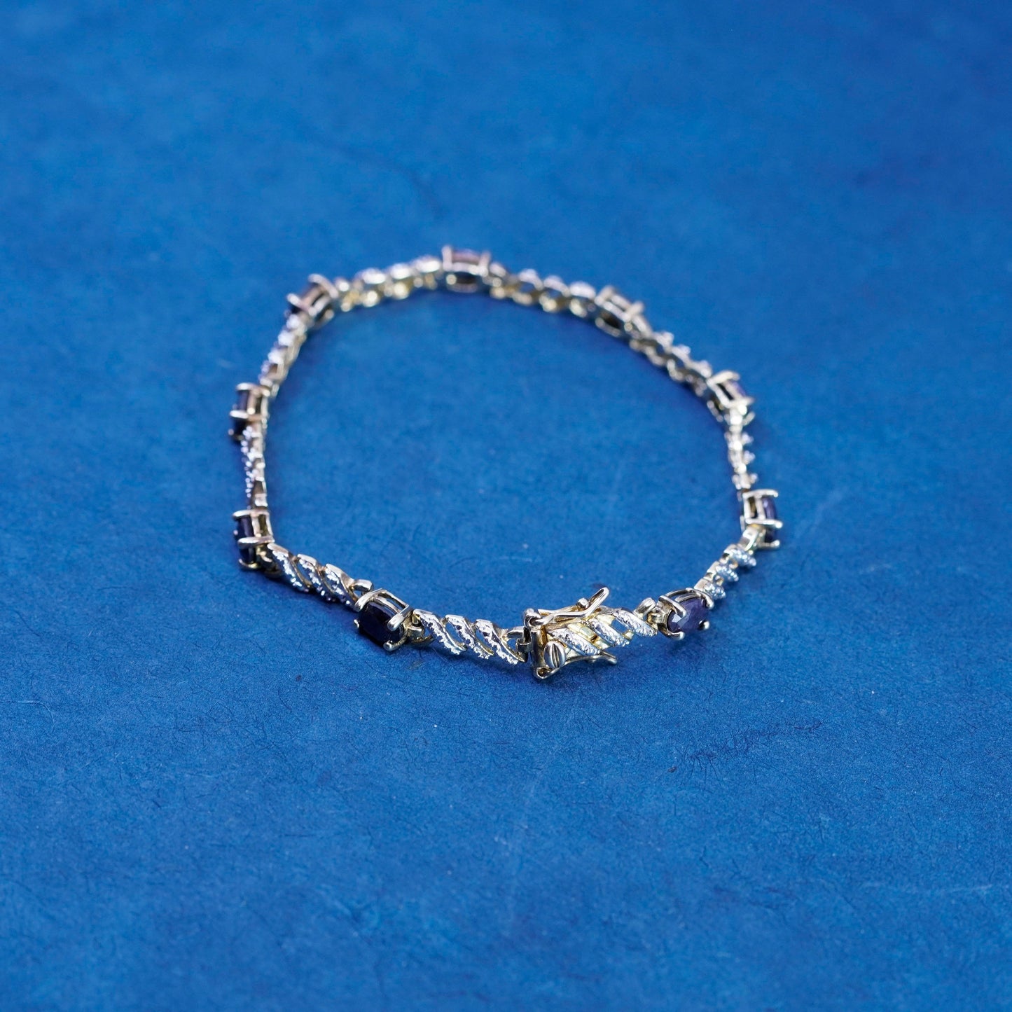 7.25”, vermeil gold over sterling 925 silver tennis bracelet sapphire diamond