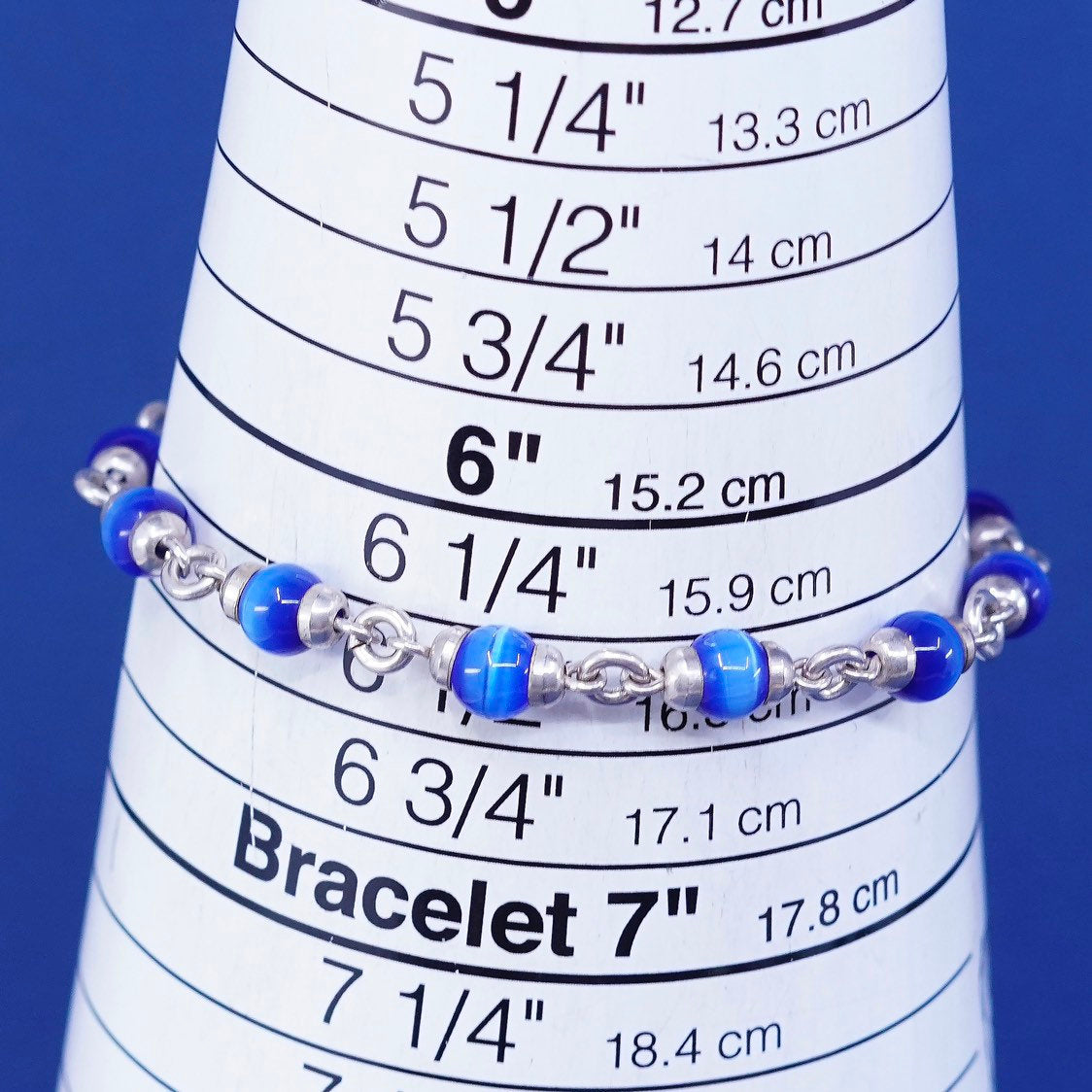 6.5", Sterling silver handmade bracelet, mexico 925 w/ blue tiger eye N heart