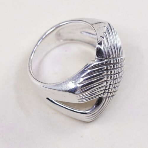 Sz 7.5, Vtg Sterling Silver handmade Ring. 925 modernist, Statement Cross Ring