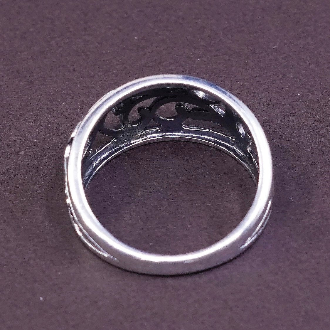 sz 8.5, vtg Sterling silver handmade ring, southwestern 925 filigree swirl band