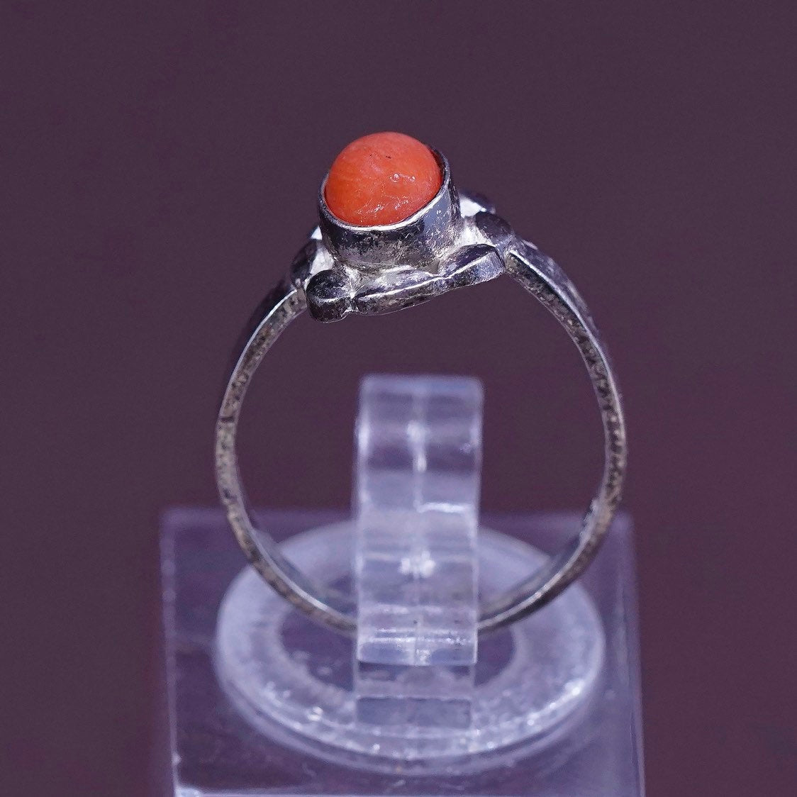 sz 3.75, Sterling silver ring w/ coral, Native American, southwestern 925 band