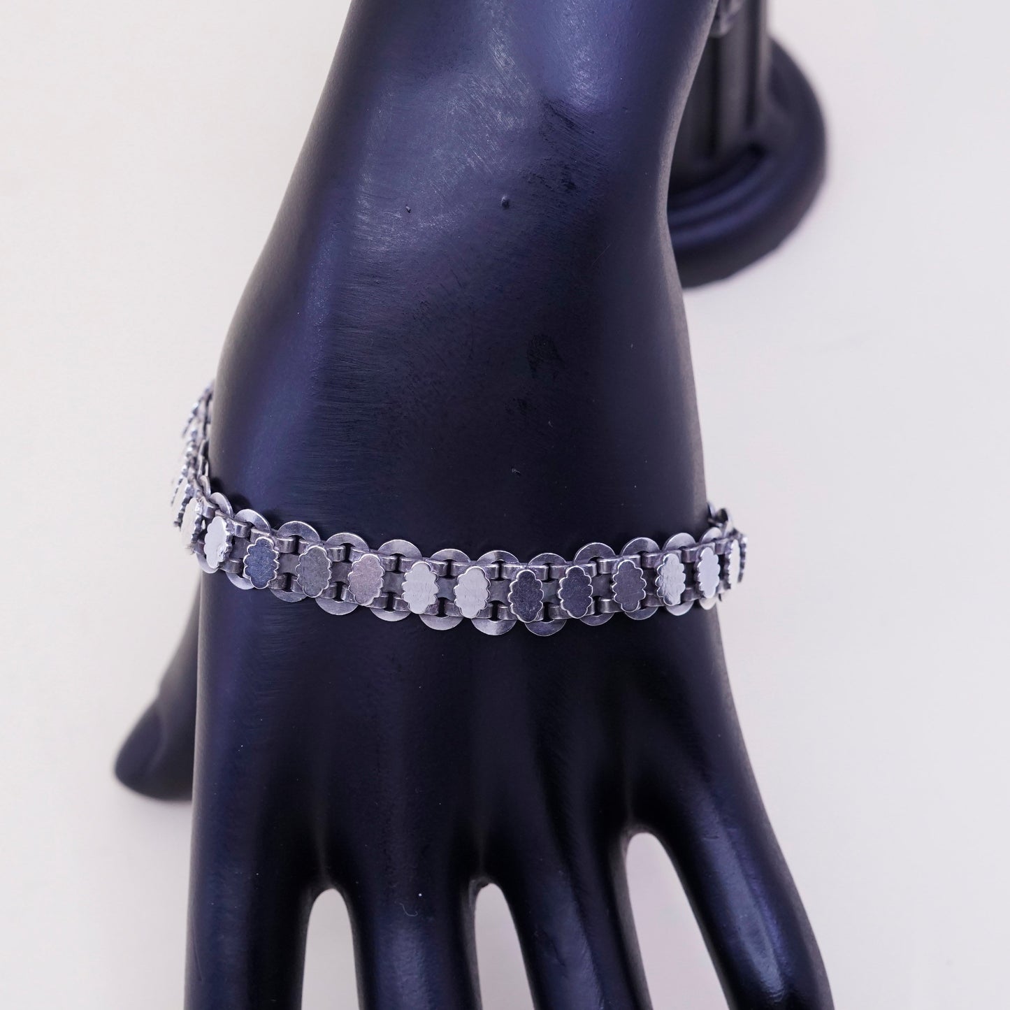 7.5”, vintage sterling 925 silver tennis bracelet, 925 tennis gold link chain