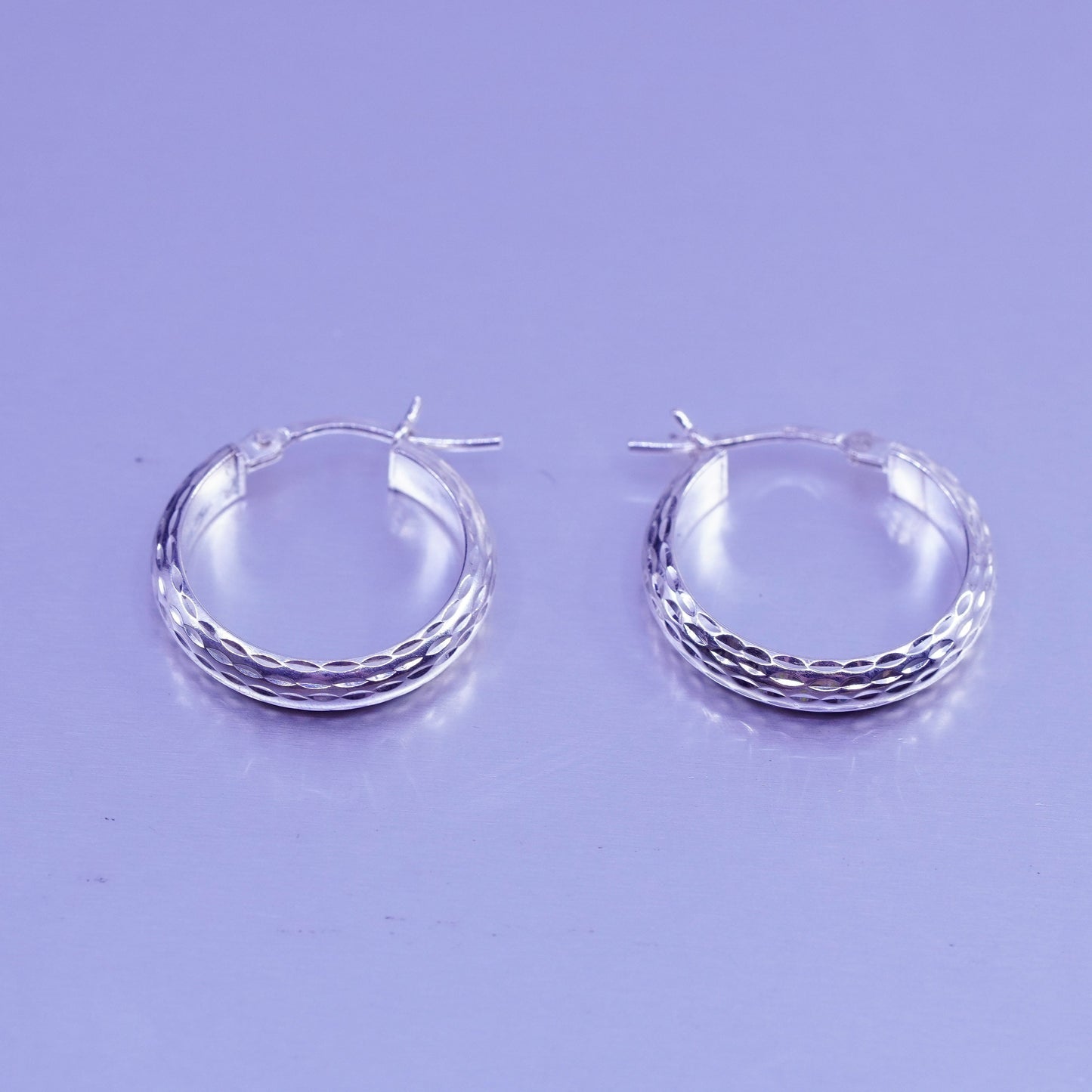 0.75”, vintage Sterling silver handmade earrings, textured 925 hoops