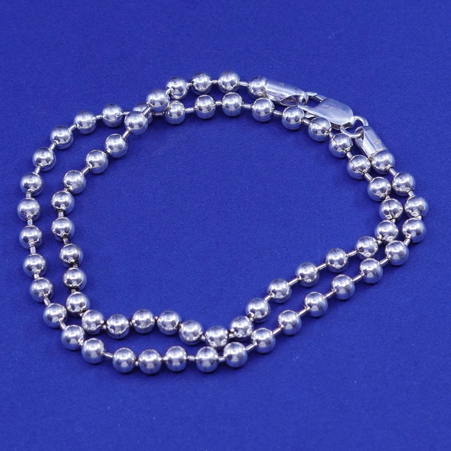 17”, 5mm, vintage Sterling silver handmade necklace, 925 beads chain