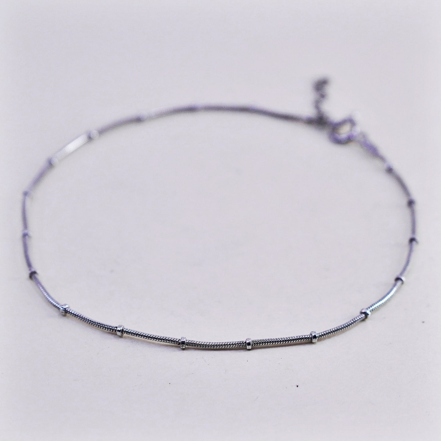 9”, Vintage Handmade sterling silver anklet, 925 snake chain with beads details