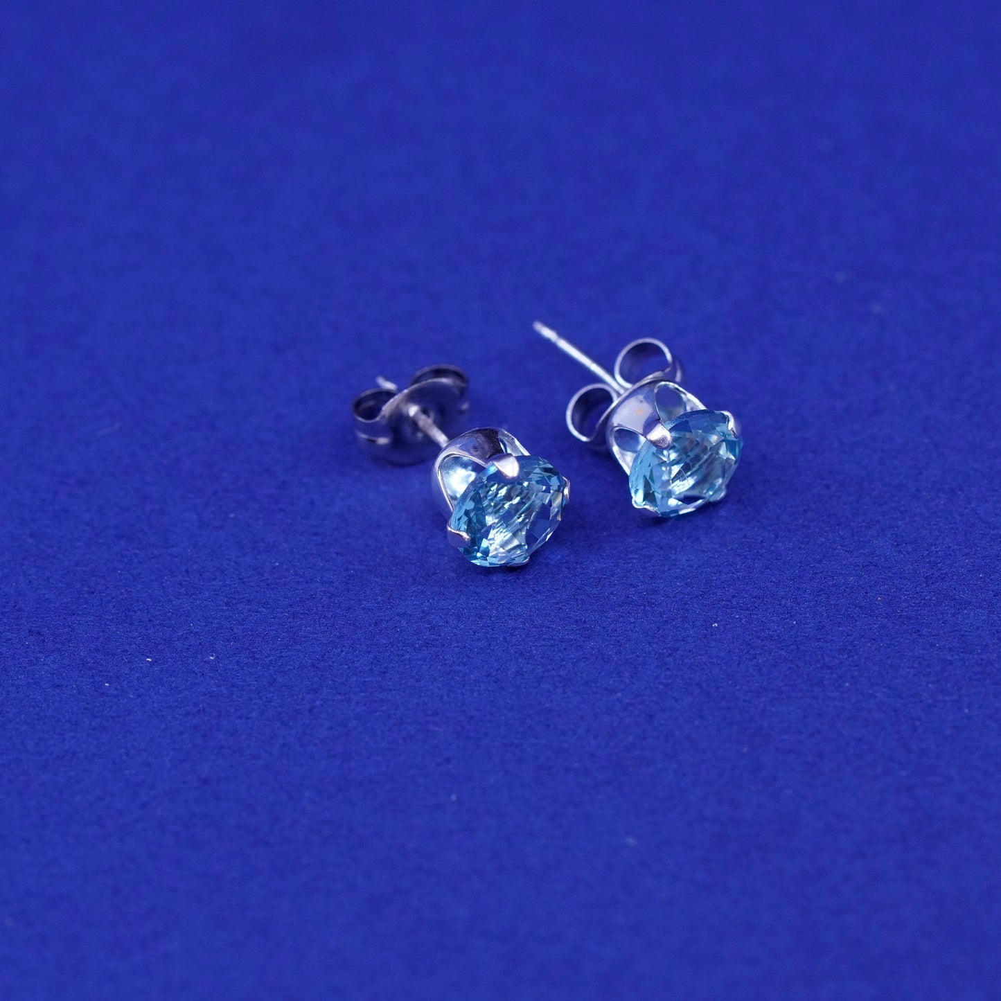 Vintage Sterling silver handmade earrings, 925 studs with topaz