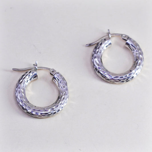 0.75”, Vintage sterling 925 silver loop earrings, textured hoops