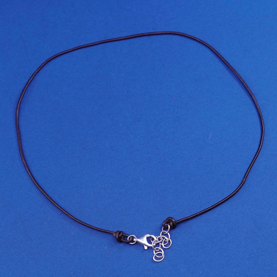 16” vtg Sterling Silver clasp with brown Leather Necklace w/ extension chain