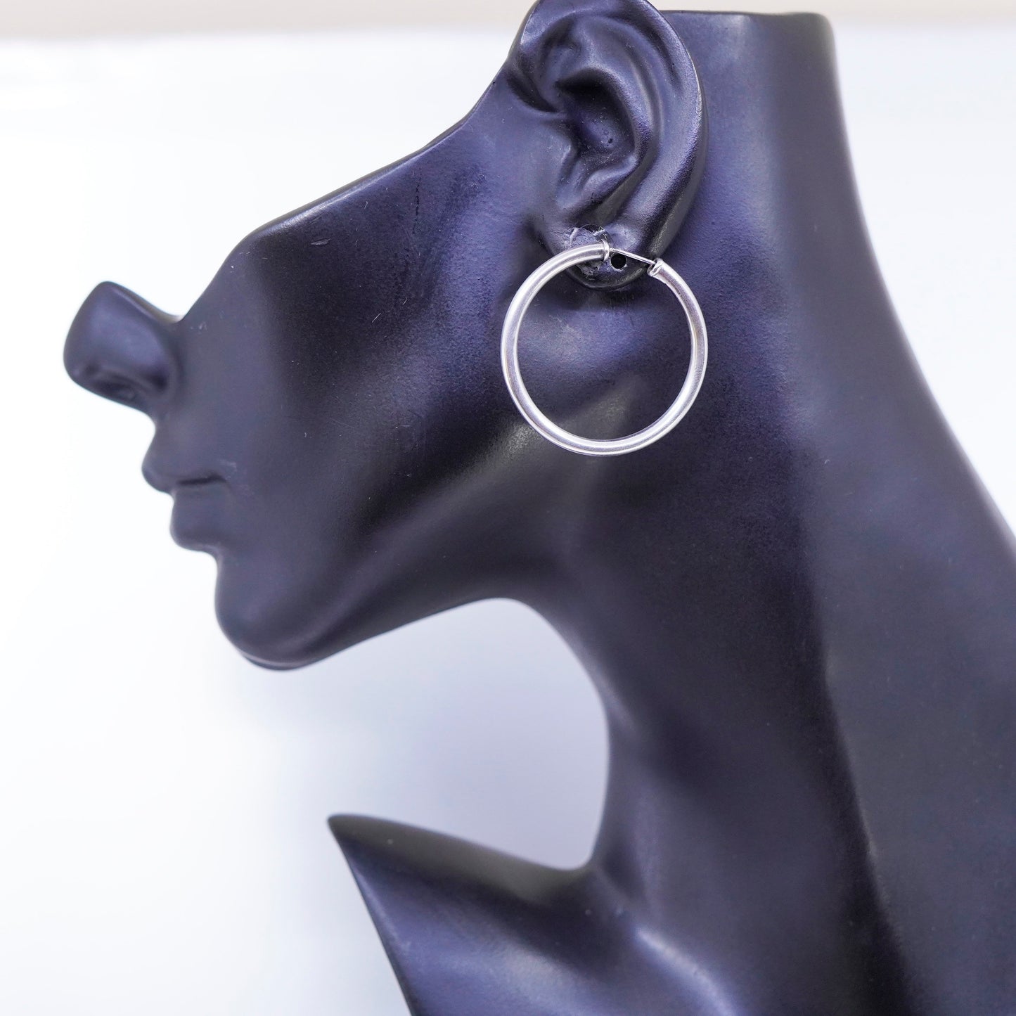 1.5”, vintage Sterling silver handmade earrings, modern bold 925 hoops