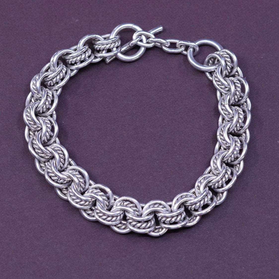 7", 10mm, Sterling silver bracelet w/ toggle, Italy 925 bold birdcage bracelet