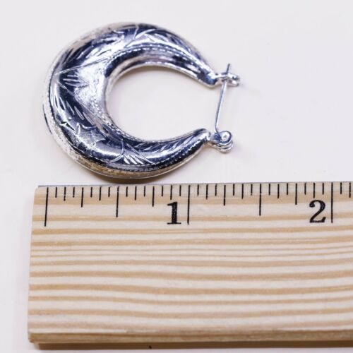 1.25”, Vtg Sterling Silver Handmade Earrings, Testured 925 Hoops, Huggie