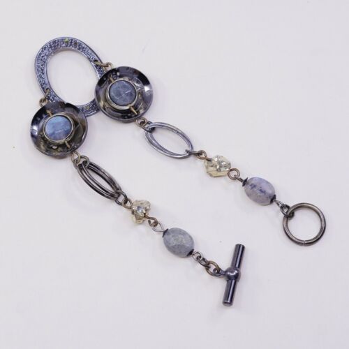 6.5”, Vtg Antique Brass Bracelet W/ Disc Charm N Moonstone Inlah