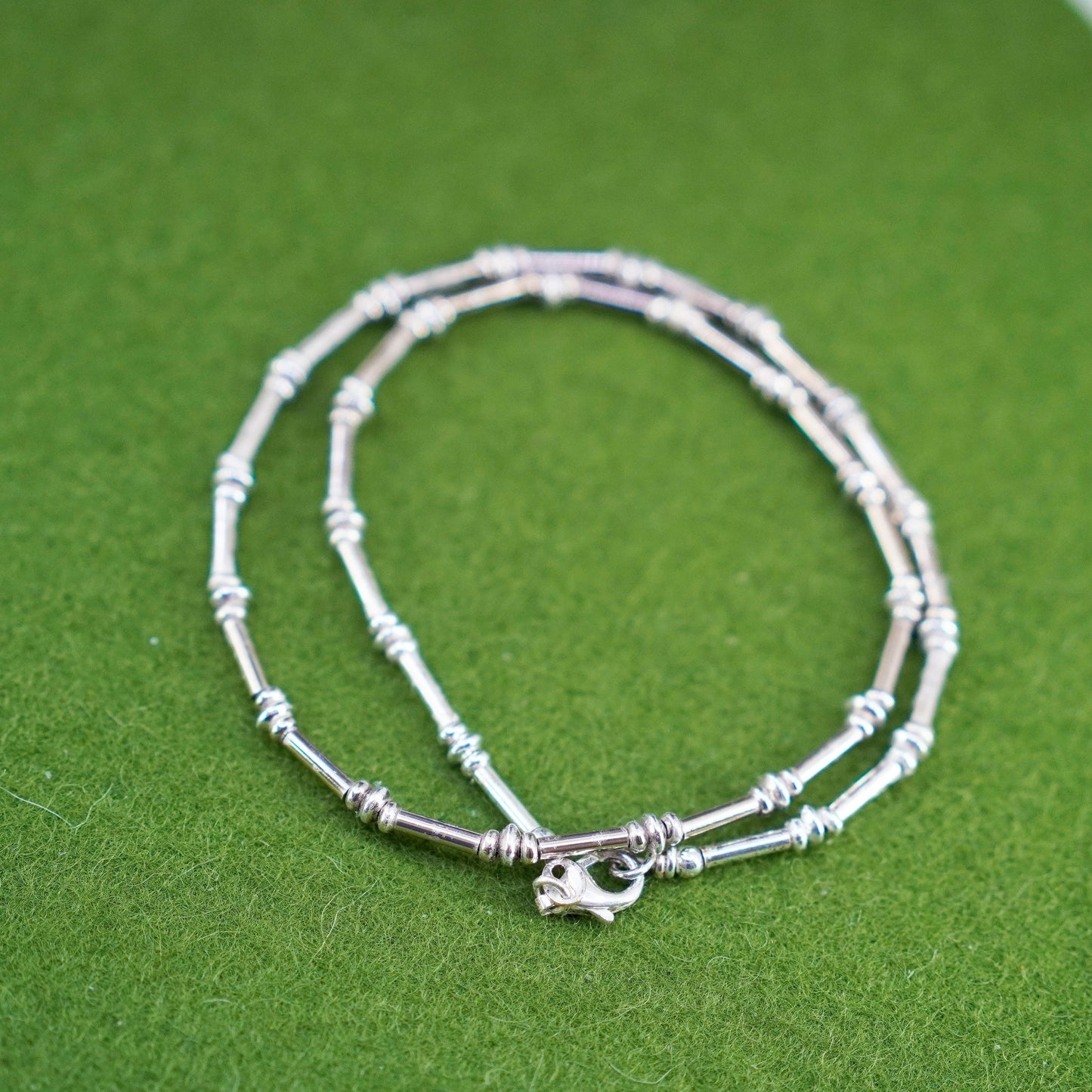 16”, 2mm, Vintage sterling silver necklace, 925 bar chain with beads