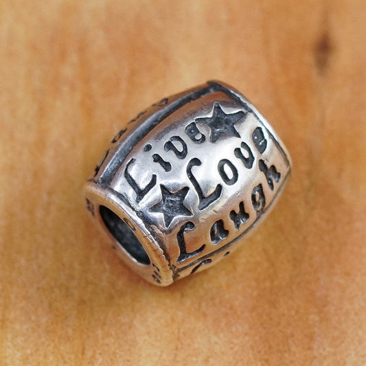 Vintage Sterling silver handmade pendant, 925 bead charm “live love laugh”