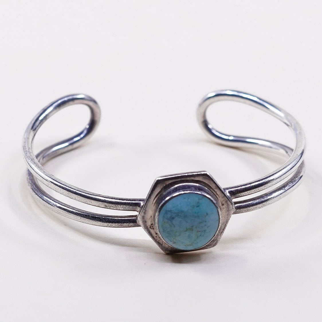 6", VTG mexico sterling silver cuff bracelet w/ turquoise