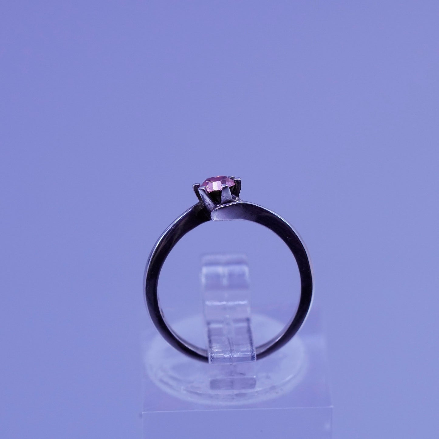 Size 3, vintage Sterling 925 silver handmade engagement ring with pink Cz