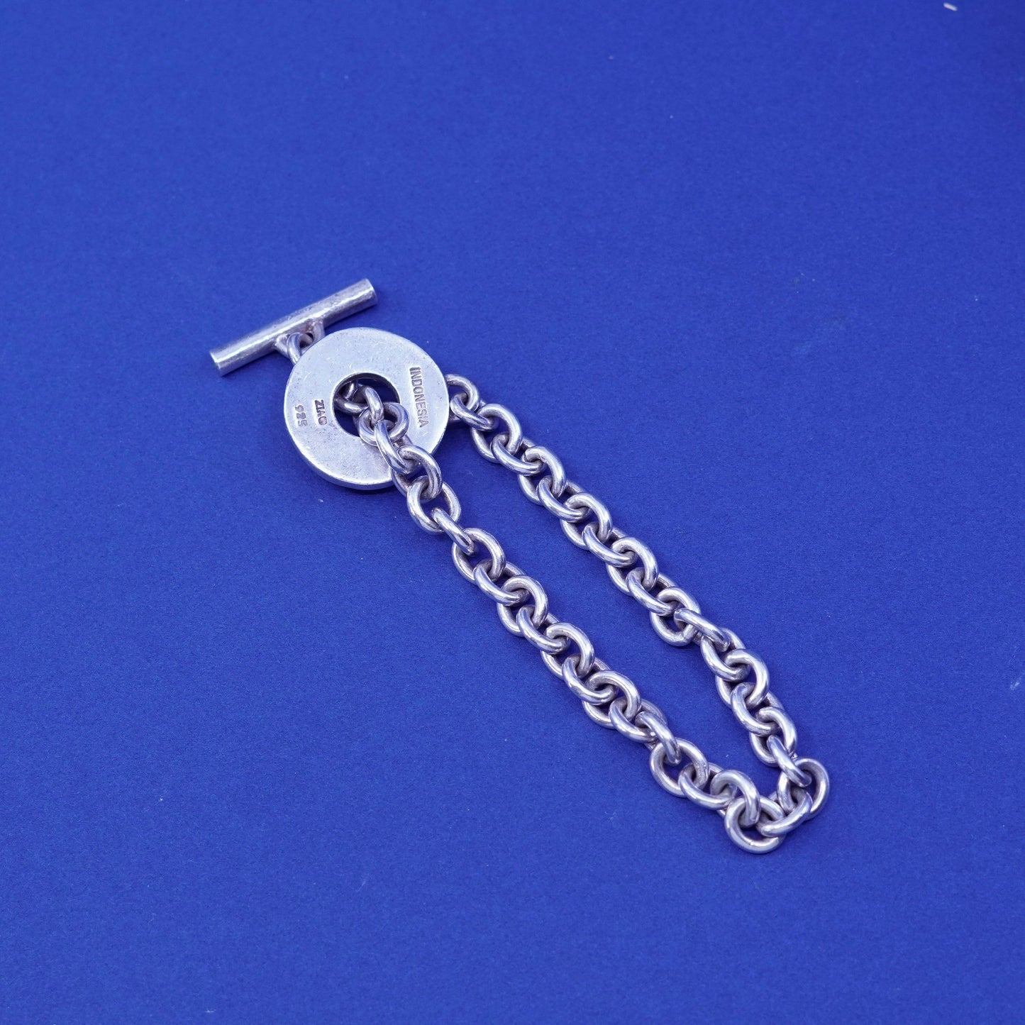6.74”, Designer ZIA Indonesia Sterling 925 Silver Toggle Bracelet, circle chain