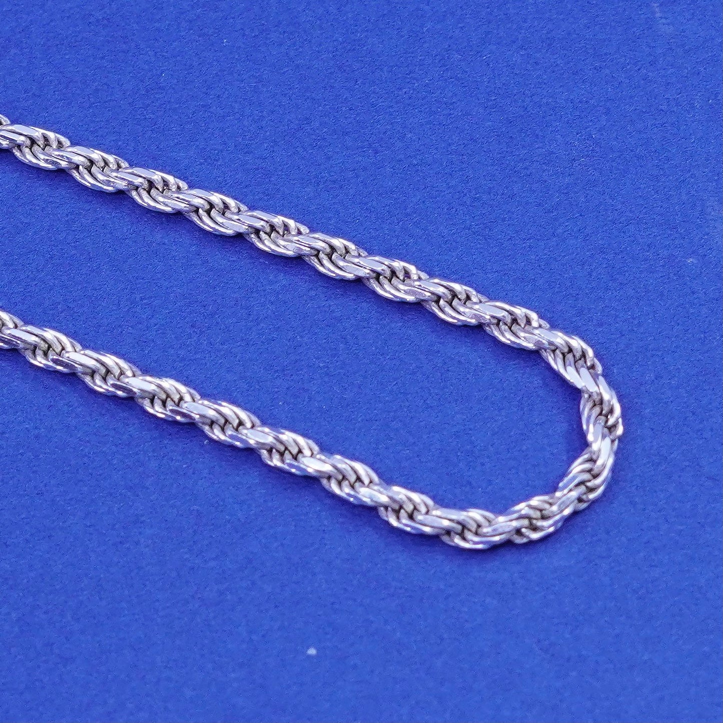 24”, 3mm, vintage Sterling silver handmade necklace, 925 diamond cut rope chain