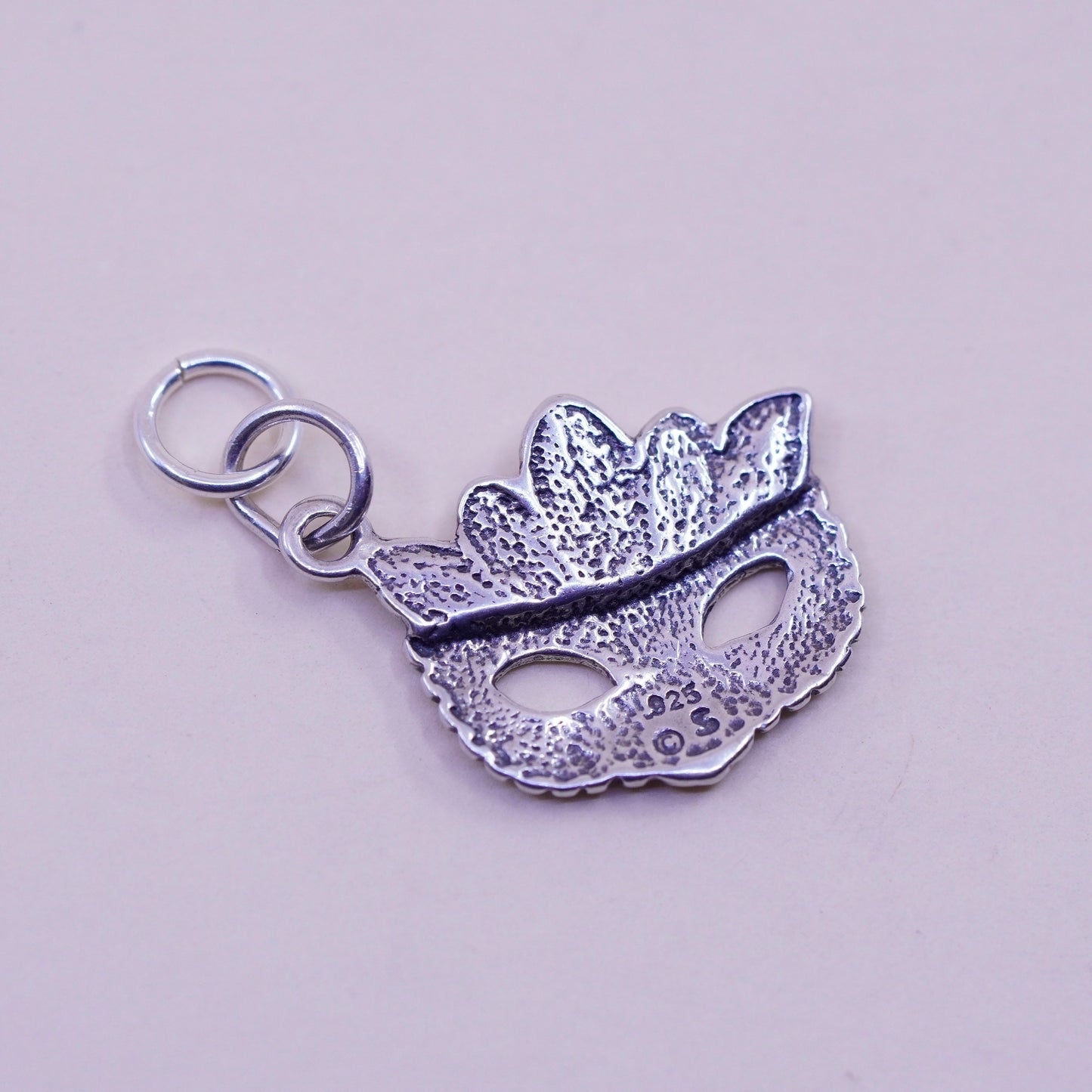 Vintage Sterling 925 silver handmade Halloween mask pendant charm