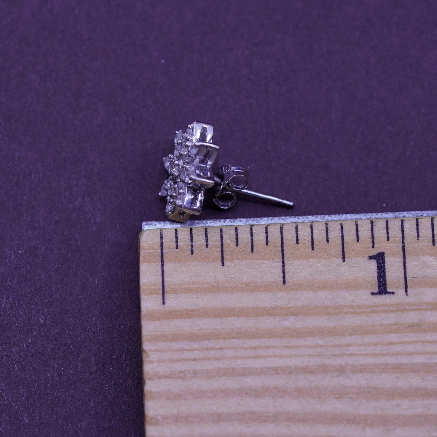 10mm, vintage Sterling silver clear round crystal flower studs, cz earrings