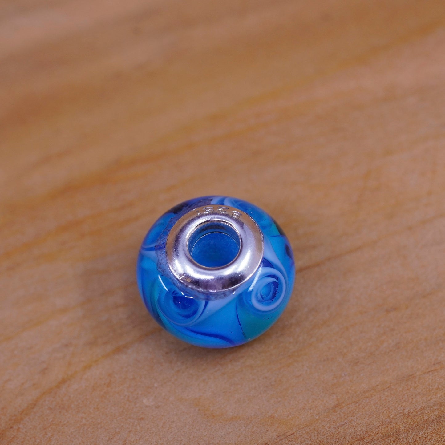 Vintage handmade blue Murano glass bead Sterling 925 silver charm
